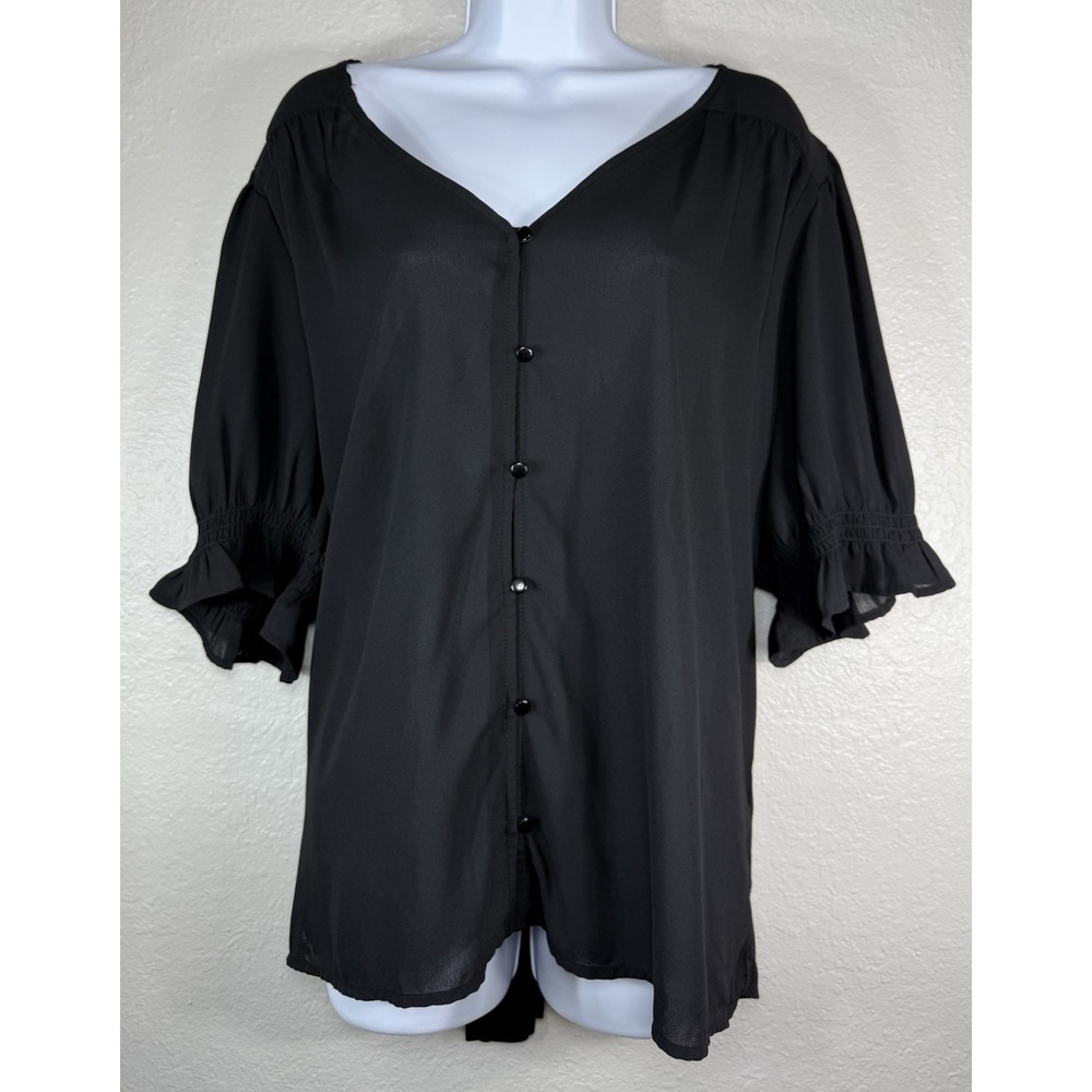 LOFT Black v-neck button-front blouse Size XXL Lightweight feminine boho Office